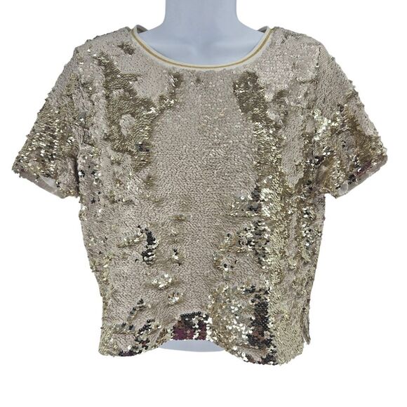 Chelsea & Violet Gold Sequin Crop Top - Picture 1 of 3